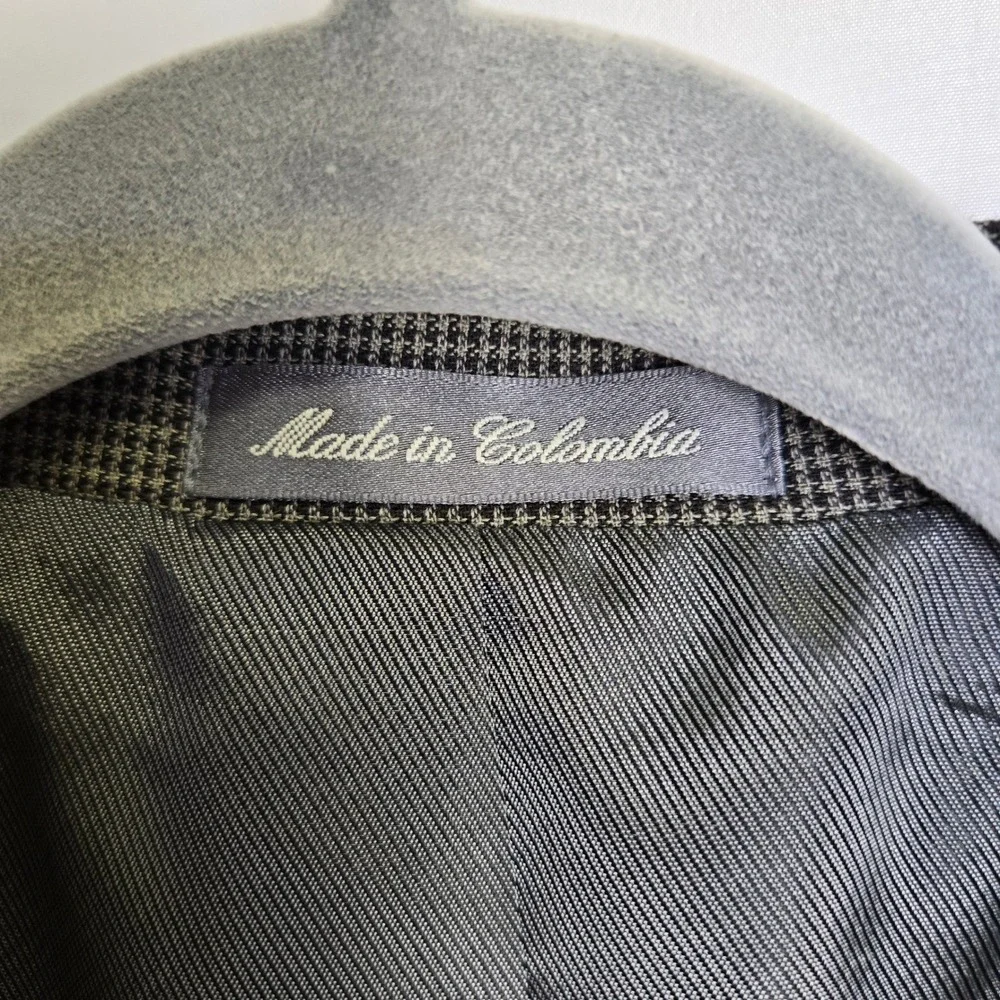 Oscar De La Renta Single Breasted Houndstooth‎ Blazer Professional Gray 45R